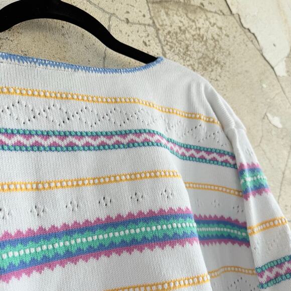 Vtg Liz Claiborne Cardigan Pastel Stripe Cropped Sweater Made in USA 90s Women L - Picture 8 of 9